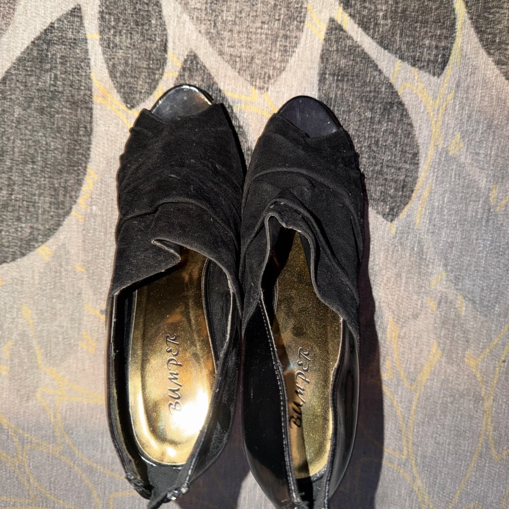 Bumper Black Peep Toe Heels
